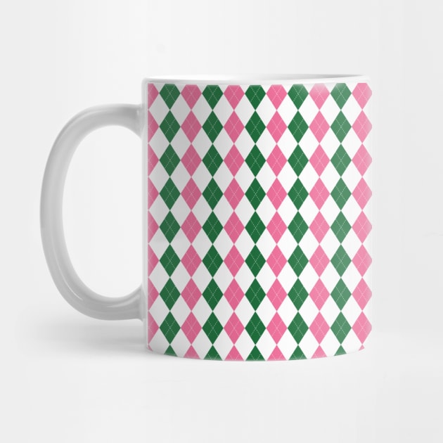 Green Pink and White Argyle Pattern Diamond Checks by squeakyricardo